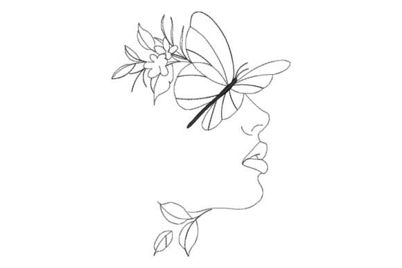Butterfly Face Line Art Review for Business Embroidery