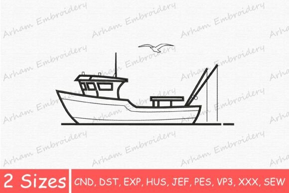 Coastal Fishing Boat: A Charming Touch for Personalized Embroidery