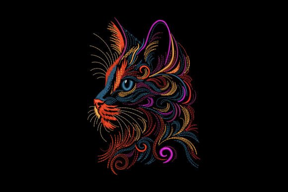 Colorful Cat Face: A Seasonal Embroidery Gem