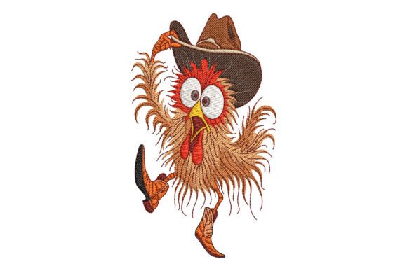 Crazy Chicken with Cowboy Hat: A Seasonal Embroidery Standout