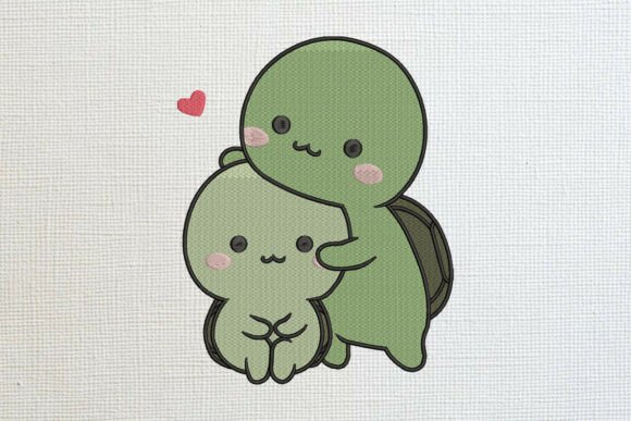 Cute Hugging Kawaii Turtles: A Designer’s Review for Sweatshirt Embroidery