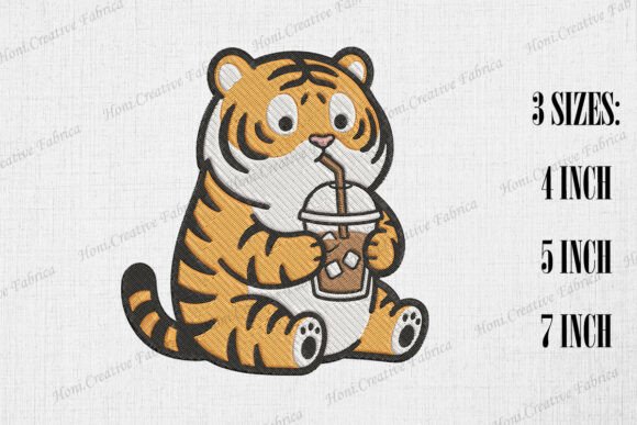 Cute Tiger Loves Iced Coffee Embroidery Design Review