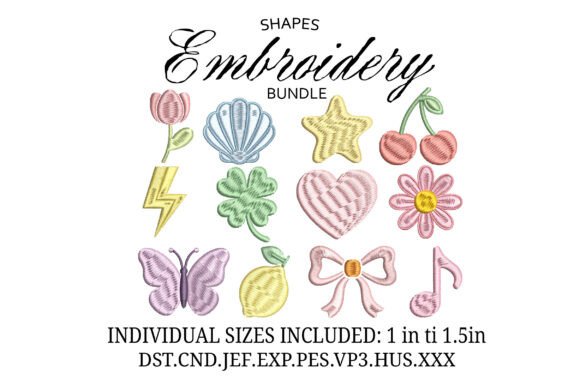 Mini Cute Shapes Bundle: 12 Adorable Embroidery Designs