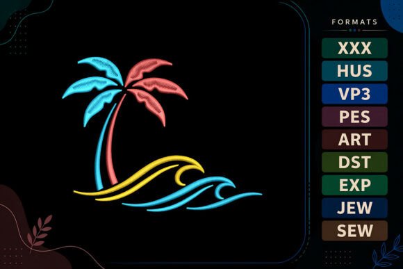 Tropical Summer Palm Waves Review for Business Embroidery